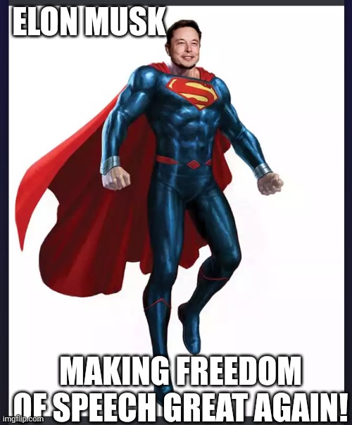 Freedom of speech | ELON MUSK; MAKING FREEDOM OF SPEECH GREAT AGAIN! | image tagged in elon musk | made w/ Imgflip meme maker