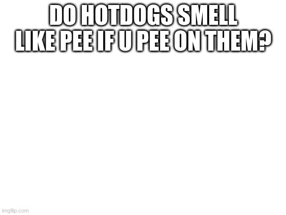 good question | DO HOTDOGS SMELL LIKE PEE IF U PEE ON THEM? | image tagged in blank white template | made w/ Imgflip meme maker