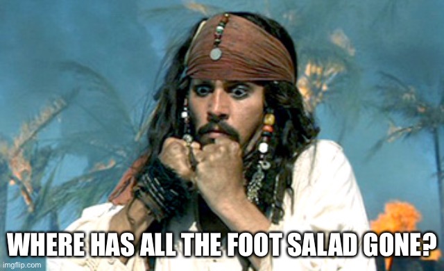 Fruit salad foot salad | WHERE HAS ALL THE FOOT SALAD GONE? | image tagged in where has all the rum gone | made w/ Imgflip meme maker