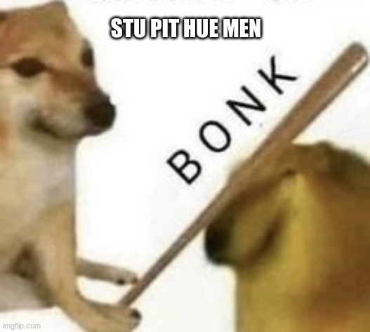Bonk | STU PIT HUE MEN | image tagged in bonk | made w/ Imgflip meme maker