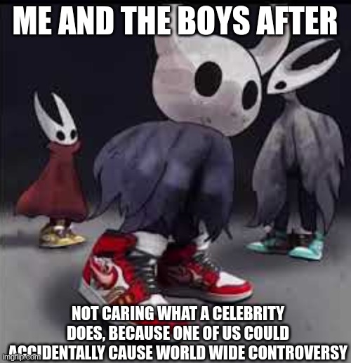 Hollow Knight Drip | ME AND THE BOYS AFTER NOT CARING WHAT A CELEBRITY DOES, BECAUSE ONE OF US COULD ACCIDENTALLY CAUSE WORLD WIDE CONTROVERSY | image tagged in hollow knight drip | made w/ Imgflip meme maker