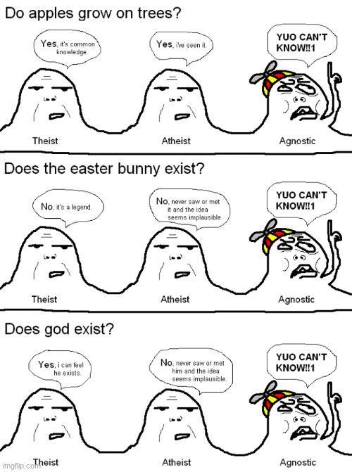 "iT mIgHt bE--i DoNt kNoW" | image tagged in repost,athiest | made w/ Imgflip meme maker