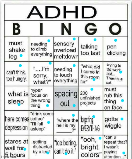 OMG I'm ADHD now | image tagged in adhd bingo | made w/ Imgflip meme maker