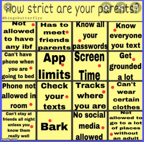 Strict parent bingo | image tagged in strict parent bingo | made w/ Imgflip meme maker