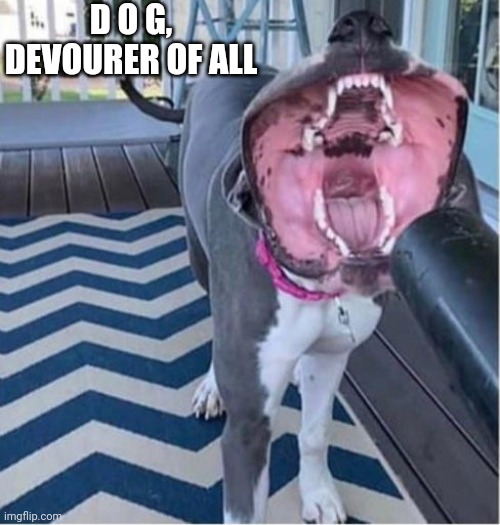 I made a stream about bossfights (Link in comments) | D O G, DEVOURER OF ALL | image tagged in dog | made w/ Imgflip meme maker