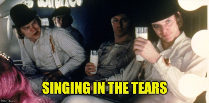 Clockwork Orange Milk Bar | SINGING IN THE TEARS | image tagged in clockwork orange milk bar | made w/ Imgflip meme maker