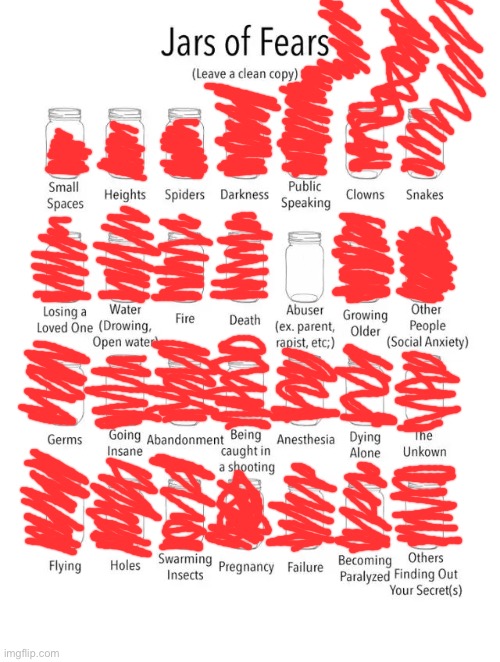 i didnt mark that Jar because i’ve went through it before, im not really that scared | image tagged in jar of fears clear version | made w/ Imgflip meme maker