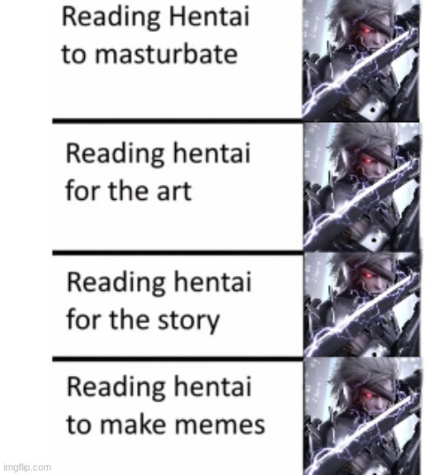shitty anime memes but replaced with metal gear rising | made w/ Imgflip meme maker