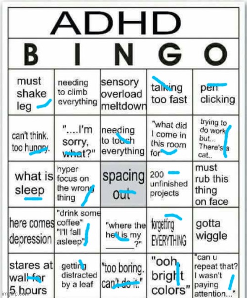 don’t have adhd, just took it | image tagged in adhd bingo | made w/ Imgflip meme maker