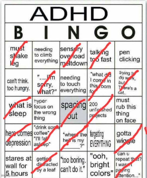 adhd bingo | image tagged in adhd bingo | made w/ Imgflip meme maker