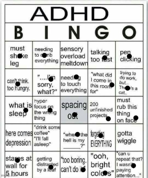 adhd bingo | image tagged in adhd bingo | made w/ Imgflip meme maker