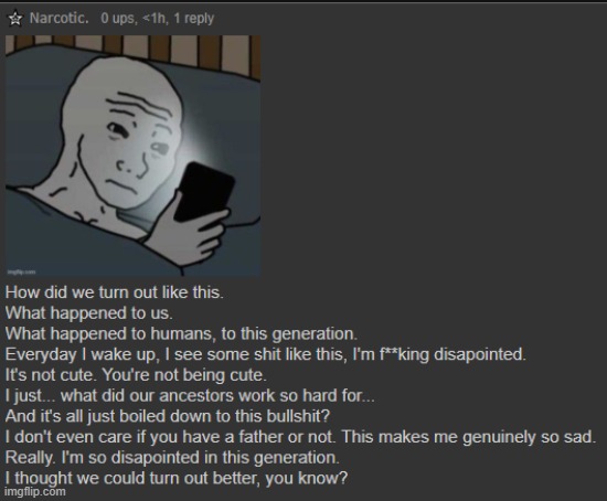 Context: https://imgflip.com/i/6dz2m8 - I'm genuinely disgusted with these people's behavior right now ._. | made w/ Imgflip meme maker