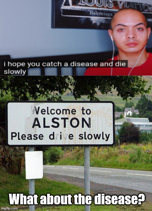 What about the disease? | image tagged in i hope you catch a disease and die slowly | made w/ Imgflip meme maker