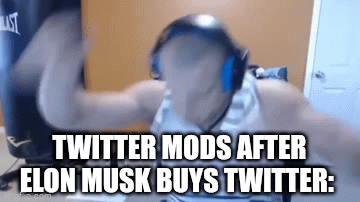 This is true | TWITTER MODS AFTER ELON MUSK BUYS TWITTER: | image tagged in gifs,twitter,funny,elon musk,moderators | made w/ Imgflip video-to-gif maker