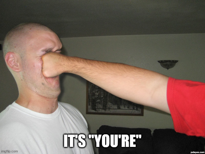 Face punch | IT'S "YOU'RE" | image tagged in face punch | made w/ Imgflip meme maker
