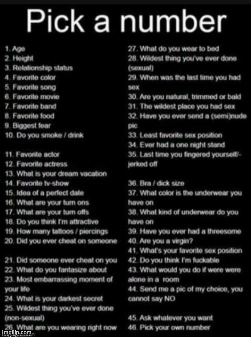 Pick a number | image tagged in pick a number | made w/ Imgflip meme maker