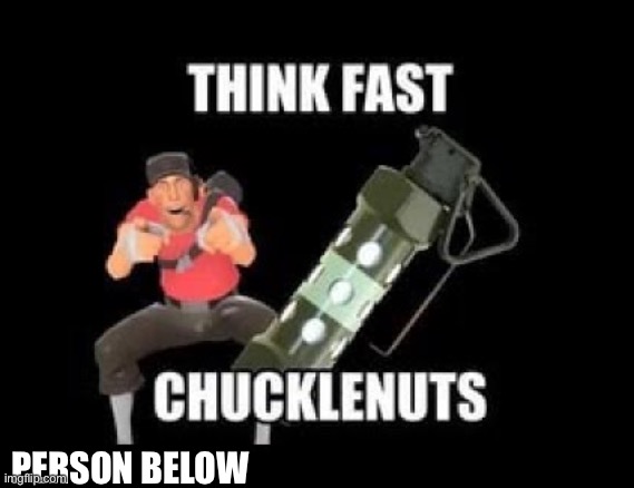 THINK FAST CHUCKLENUTS | PERSON BELOW | image tagged in think fast chucklenuts | made w/ Imgflip meme maker