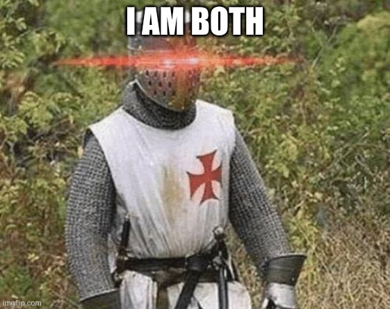 Growing Stronger Crusader | I AM BOTH | image tagged in growing stronger crusader | made w/ Imgflip meme maker