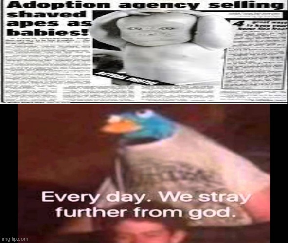 Every day we stay further from god | image tagged in every day we stay further from god,monkey | made w/ Imgflip meme maker