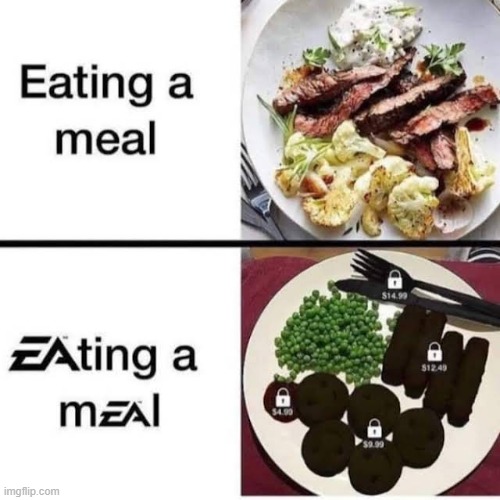 Peas are always the worst.. | image tagged in ea,electronic arts,pay to win,food,gaming,money | made w/ Imgflip meme maker