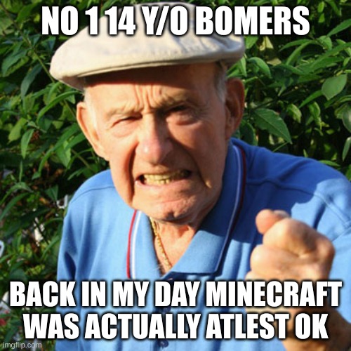 back in my day | NO 1 14 Y/O BOMERS; BACK IN MY DAY MINECRAFT WAS ACTUALLY ATLEST OK | image tagged in back in my day | made w/ Imgflip meme maker