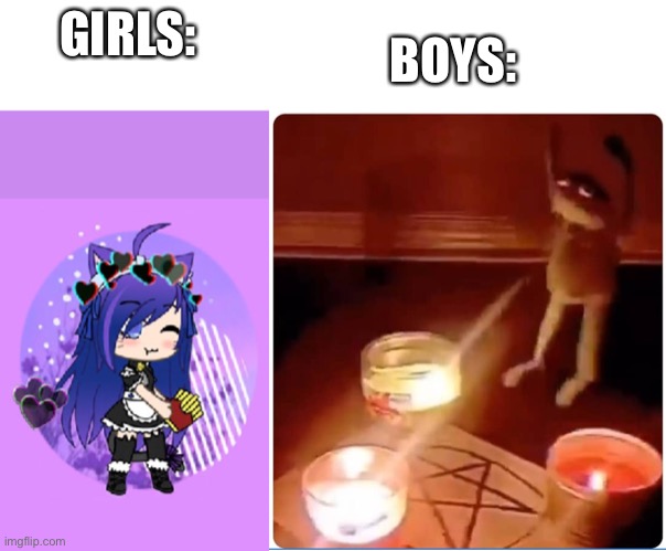 BOYS:; GIRLS: | image tagged in the gacha show tiktok girl klara,enchantment | made w/ Imgflip meme maker