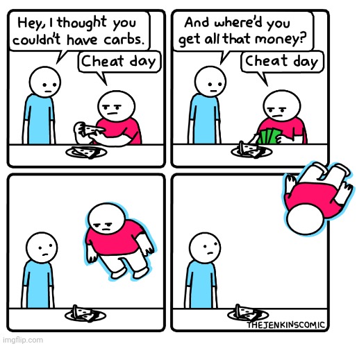 Cheat day | image tagged in cheat day,comics,comics/cartoons,comic,carbs,carbohydrates | made w/ Imgflip meme maker