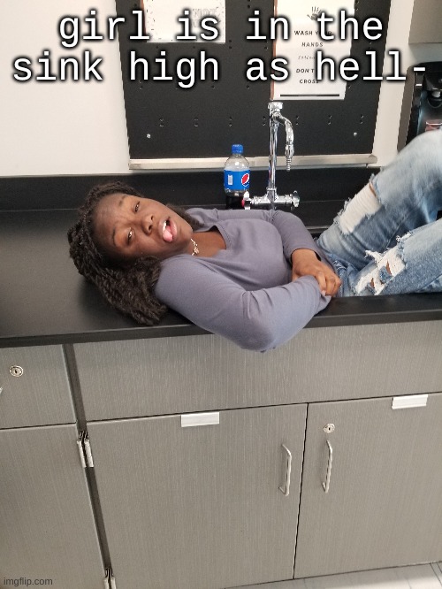 girl is in the sink high as hell- | made w/ Imgflip meme maker