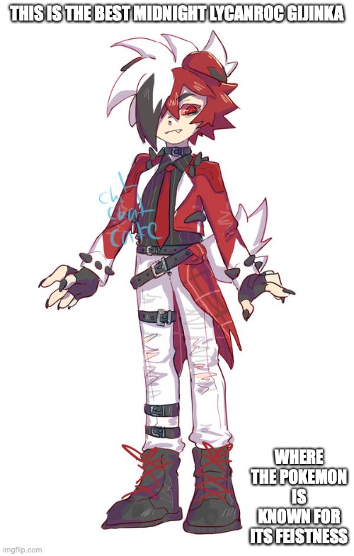 Humanified Midnight Lycanroc | THIS IS THE BEST MIDNIGHT LYCANROC GIJINKA; WHERE THE POKEMON IS KNOWN FOR ITS FEISTNESS | image tagged in pokemon,memes | made w/ Imgflip meme maker