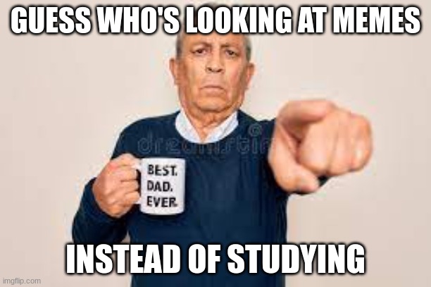 Shameful Dad | GUESS WHO'S LOOKING AT MEMES; INSTEAD OF STUDYING | image tagged in shameful dad | made w/ Imgflip meme maker
