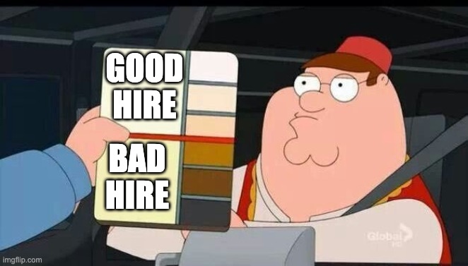 Peter Griffin skin color chart race terrorist blank | GOOD HIRE; BAD HIRE | image tagged in peter griffin skin color chart race terrorist blank | made w/ Imgflip meme maker