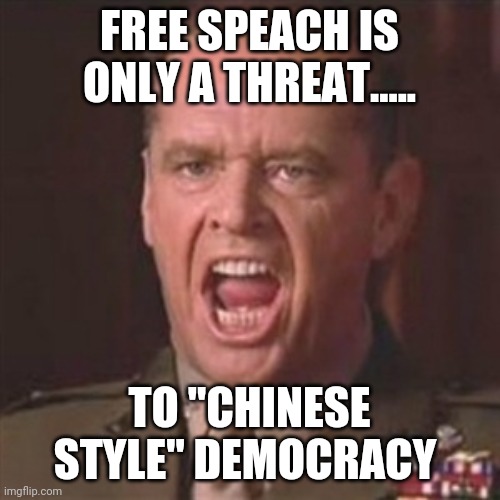 You can't handle the truth | FREE SPEACH IS ONLY A THREAT..... TO "CHINESE STYLE" DEMOCRACY | image tagged in you can't handle the truth | made w/ Imgflip meme maker