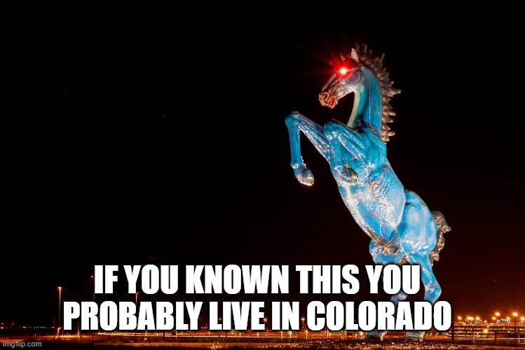 for those who dont know, this is a demon horse statue near DIA | IF YOU KNOWN THIS YOU PROBABLY LIVE IN COLORADO | image tagged in colorado | made w/ Imgflip meme maker