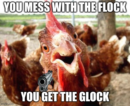 Chicken | YOU MESS WITH THE FLOCK YOU GET THE GLOCK | image tagged in chicken | made w/ Imgflip meme maker