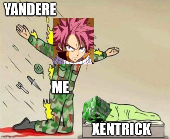 We must protect Xentrick | YANDERE; ME; XENTRICK | image tagged in soldier protecting sleeping child,protection | made w/ Imgflip meme maker