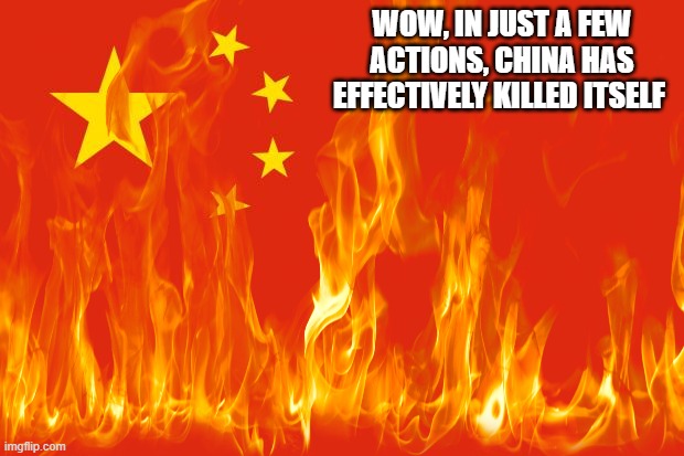 Those being still funding zombie companies (this act lead to the Japanese Crash), incorrect economic reports, and N.C Policy | WOW, IN JUST A FEW ACTIONS, CHINA HAS EFFECTIVELY KILLED ITSELF | image tagged in covid,china | made w/ Imgflip meme maker
