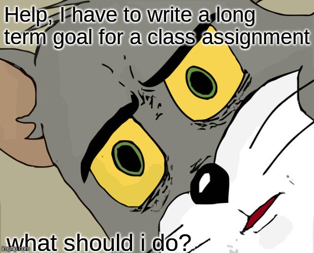 I need a goal | Help, I have to write a long term goal for a class assignment; what should i do? | image tagged in memes,unsettled tom | made w/ Imgflip meme maker