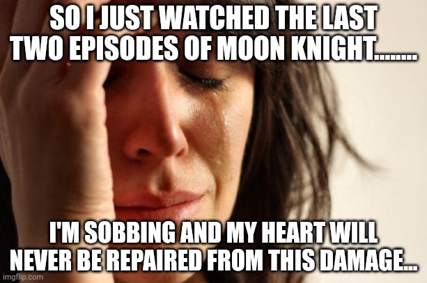 I miss Stephen already.... | SO I JUST WATCHED THE LAST TWO EPISODES OF MOON KNIGHT........ I'M SOBBING AND MY HEART WILL NEVER BE REPAIRED FROM THIS DAMAGE... | image tagged in memes,first world problems | made w/ Imgflip meme maker