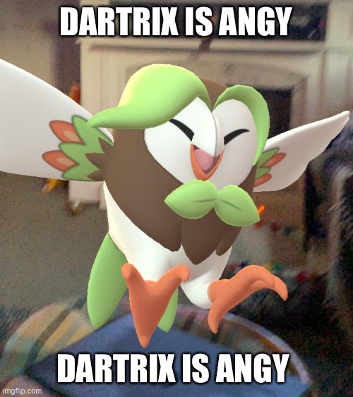 Dartrix is angy | DARTRIX IS ANGY; DARTRIX IS ANGY | image tagged in angy dartrix | made w/ Imgflip meme maker