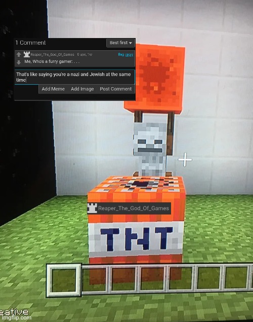 Time to trigger the most easily offended furry | image tagged in skeleton placing redstone block on tnt | made w/ Imgflip meme maker
