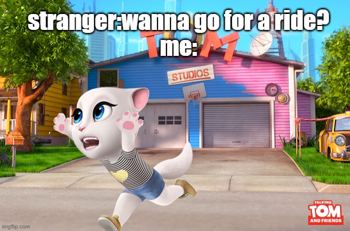 angela runn | stranger:wanna go for a ride?
me: | image tagged in studio c,running | made w/ Imgflip meme maker