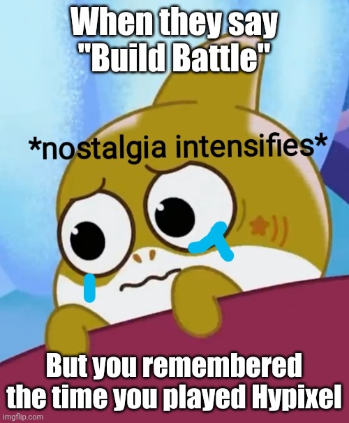 Where is the map they're talking about? | When they say "Build Battle"; But you remembered the time you played Hypixel | image tagged in nostalgia,memes,funny,minecraft,sad | made w/ Imgflip meme maker