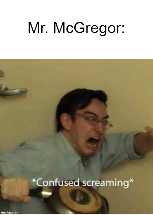 confused screaming | Mr. McGregor: | image tagged in confused screaming | made w/ Imgflip meme maker