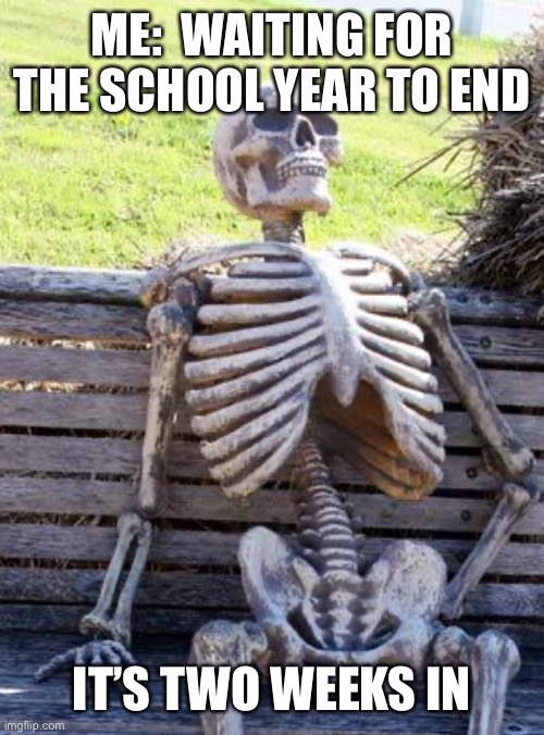 . | ME:  WAITING FOR THE SCHOOL YEAR TO END; IT’S TWO WEEKS IN | image tagged in memes,waiting skeleton | made w/ Imgflip meme maker