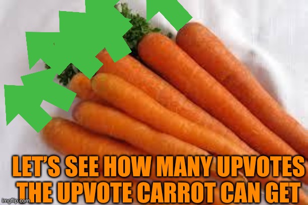 Carrots | LET’S SEE HOW MANY UPVOTES THE UPVOTE CARROT CAN GET | image tagged in carrots | made w/ Imgflip meme maker