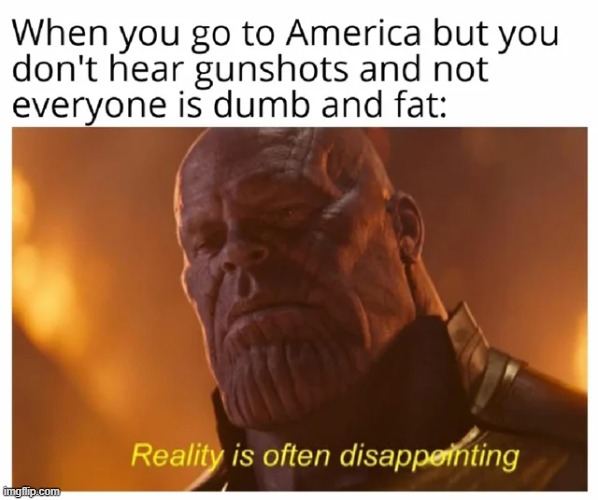 Reality is often....Dissapointing | image tagged in thanos,reality is often dissapointing,memes,funny,america,americans | made w/ Imgflip meme maker