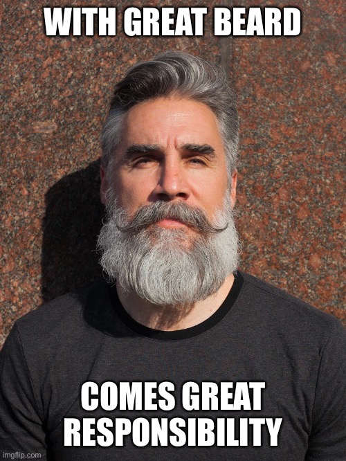 WITH GREAT BEARD; COMES GREAT RESPONSIBILITY | image tagged in beard,responsibility,superhero,spiderman,silly | made w/ Imgflip meme maker