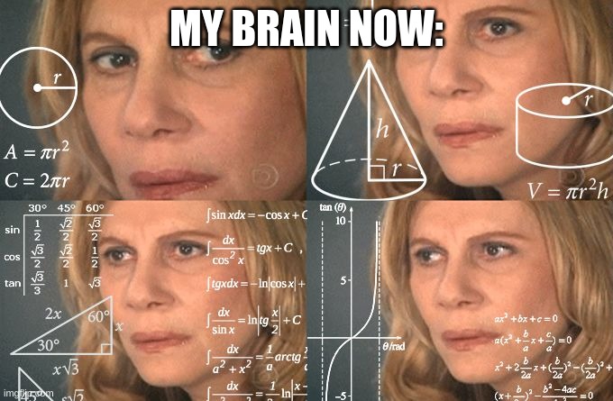 Calculating meme | MY BRAIN NOW: | image tagged in calculating meme | made w/ Imgflip meme maker