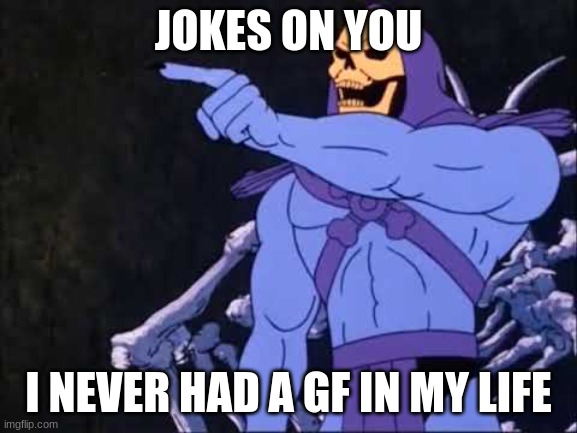 Skeletor | JOKES ON YOU I NEVER HAD A GF IN MY LIFE | image tagged in skeletor | made w/ Imgflip meme maker