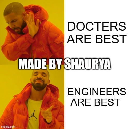 Drake Hotline Bling Meme | DOCTERS ARE BEST; MADE BY SHAURYA; ENGINEERS ARE BEST | image tagged in memes,drake hotline bling | made w/ Imgflip meme maker